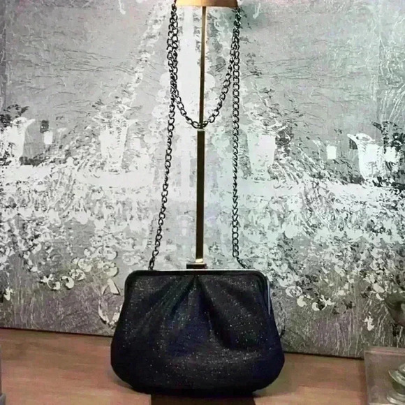 Black Sparkly Evening Clutch / Bag With Silver Hardware - Picture 3 of 6